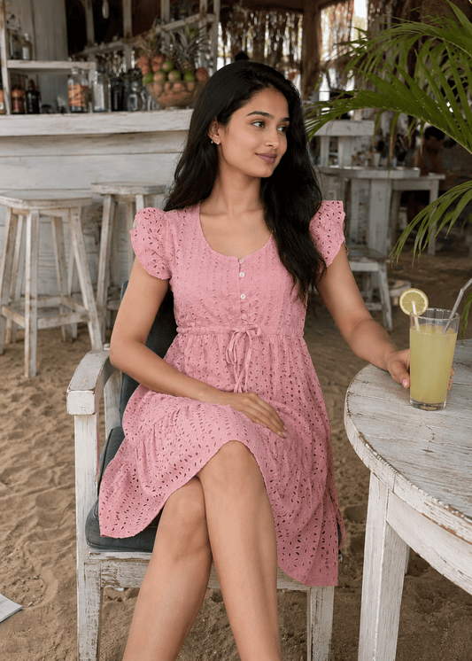 Pink Schiffli Butterfly Sleeve Dress