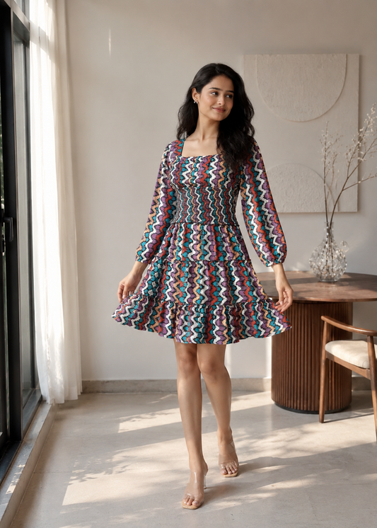 Ikat Smocked Mini Party Dress
