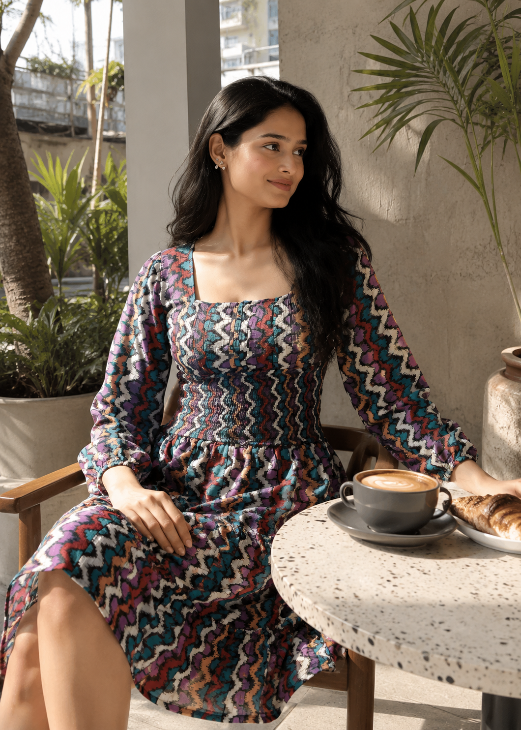 Ikat Smocked Mini Party Dress
