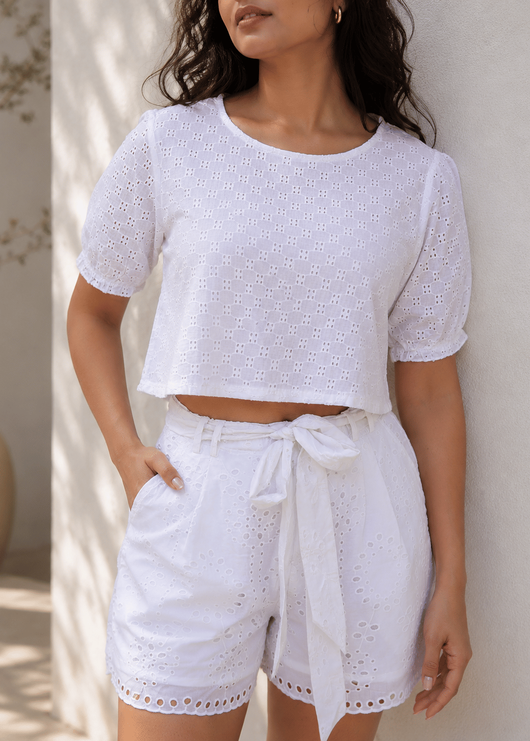 Embroidered Cotton Puff Sleeve Co-ord Set