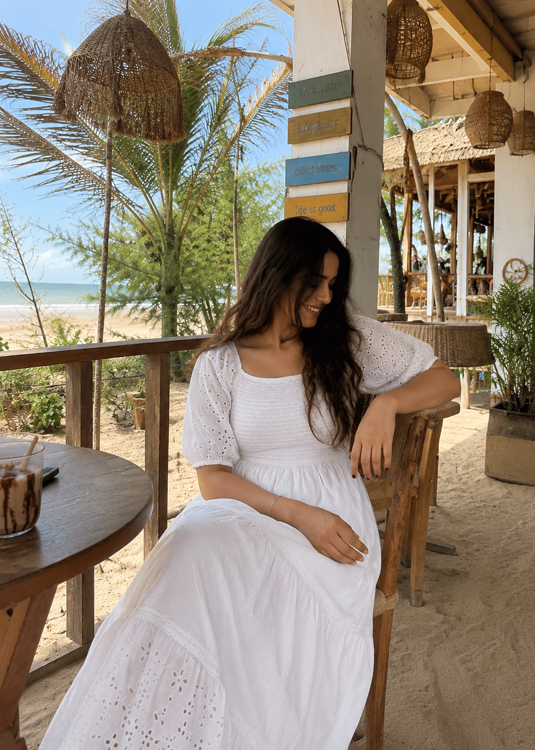 White Schiffli Puff Sleeve Dress