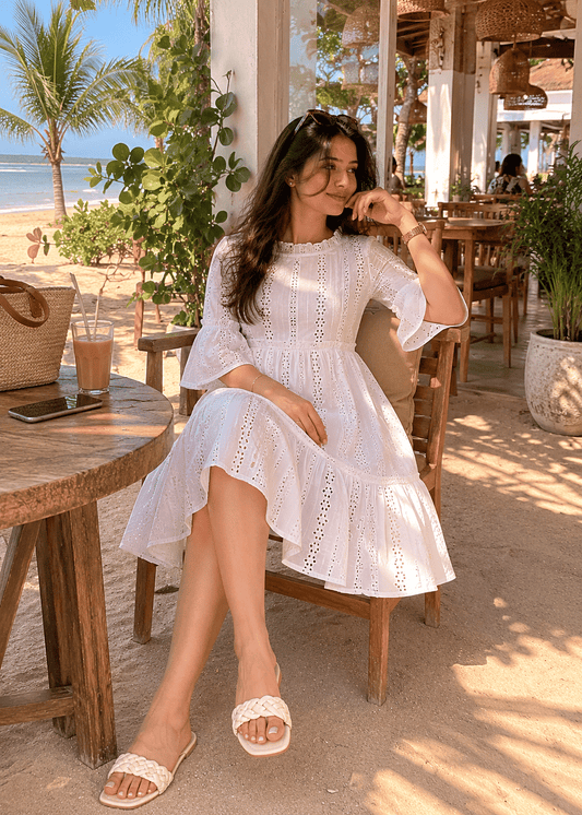 White Eyelet Ruffle Mini Dress