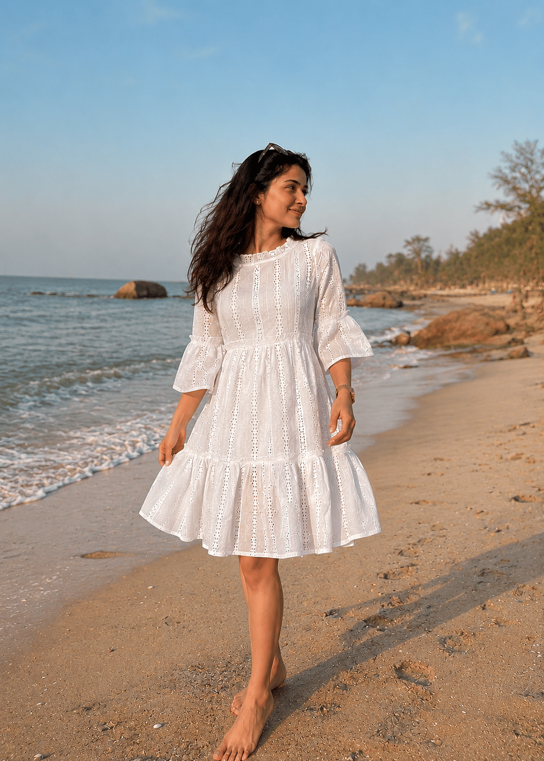 White Eyelet Ruffle Mini Dress