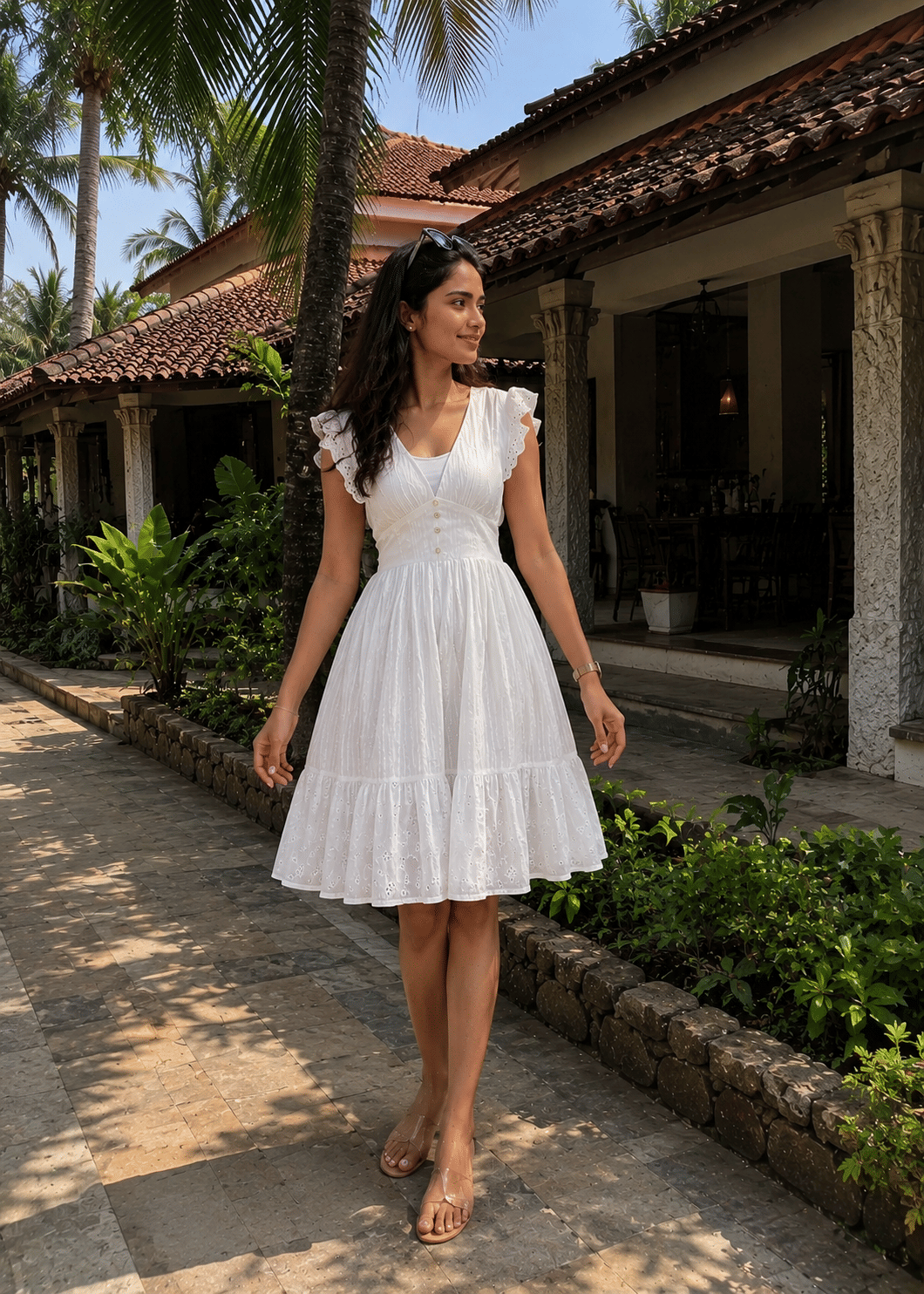 White Sleeveless Embroidered Midi Dress