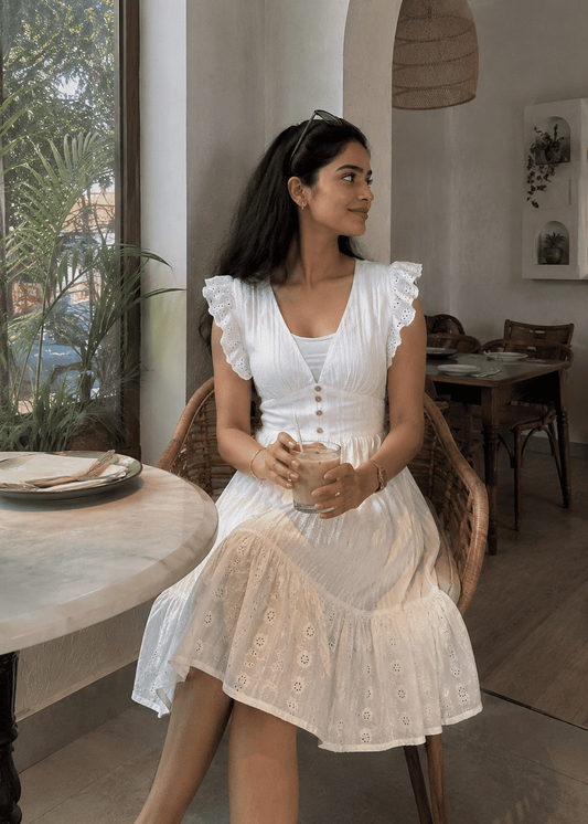 White Sleeveless Embroidered Midi Dress