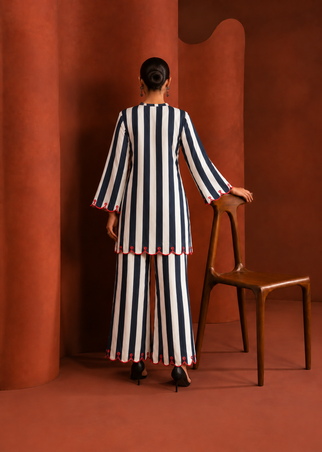 Neelika Navy Stripe Embroidered Cotton Co-ord Set