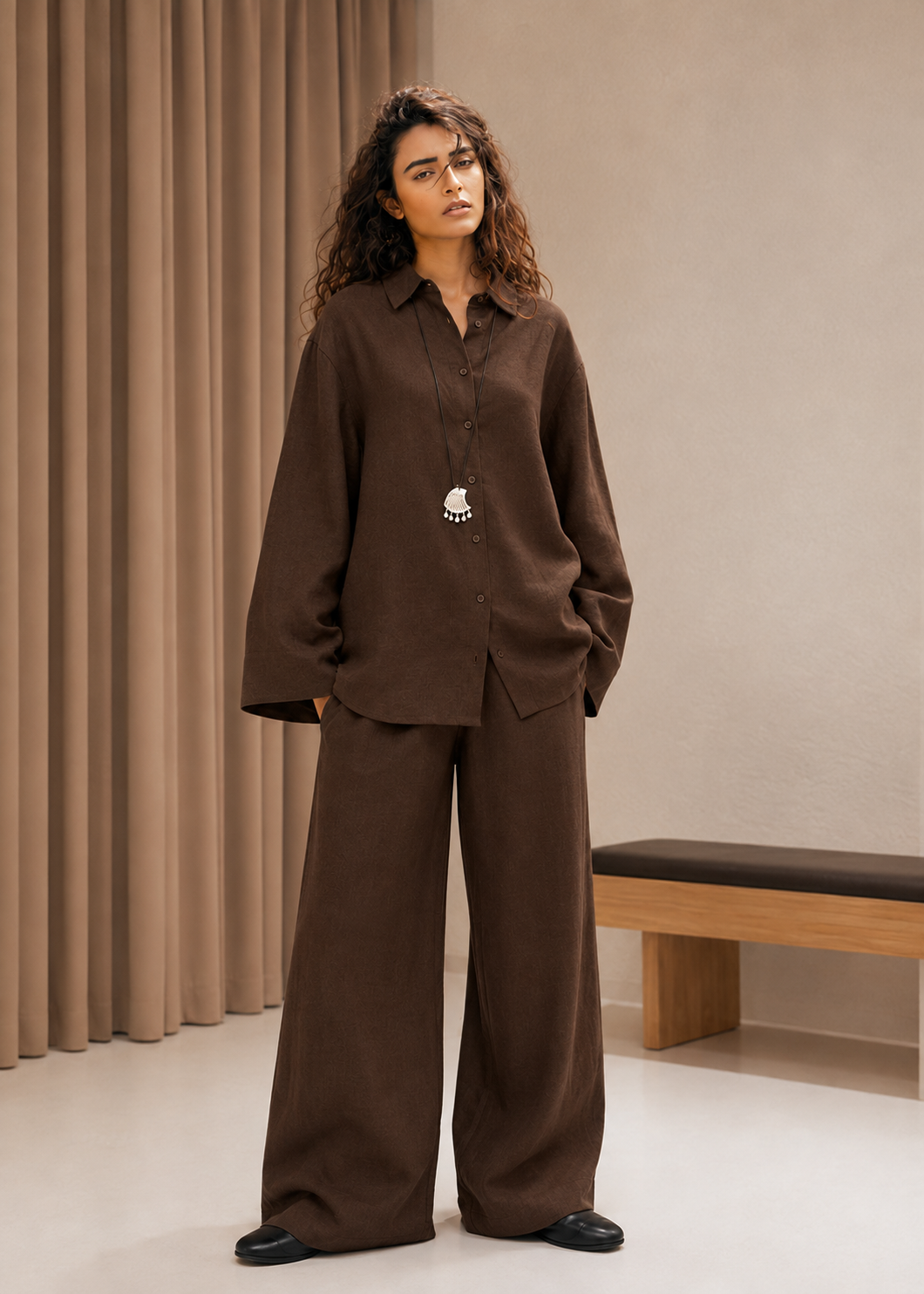 Chocolate Brown Linen-Blend Co-ord Set