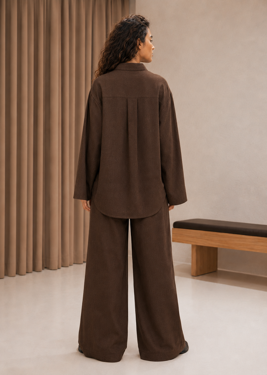 Chocolate Brown Linen-Blend Co-ord Set