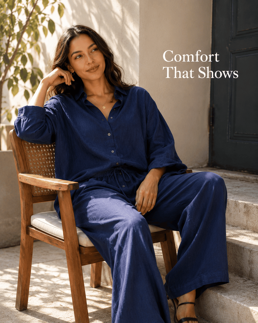 Navy Blue Linen-Blend Co-ord Set customer photo 2