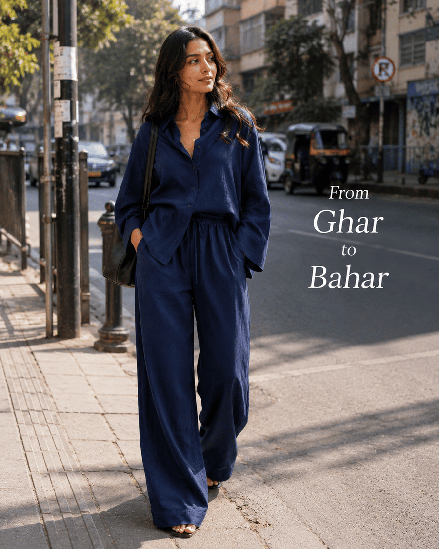 Navy Blue Linen-Blend Co-ord Set customer photo 4