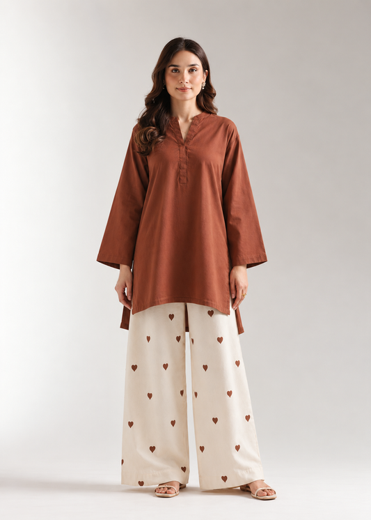 Mocha Heart Pure Cotton Farshi Coord Set