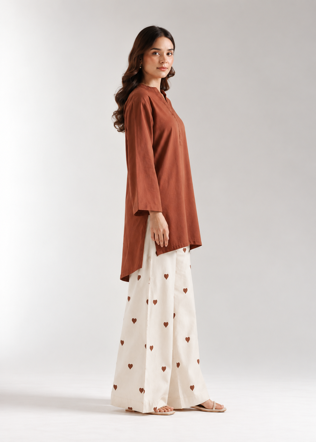 Mocha Heart Pure Cotton Farshi Coord Set