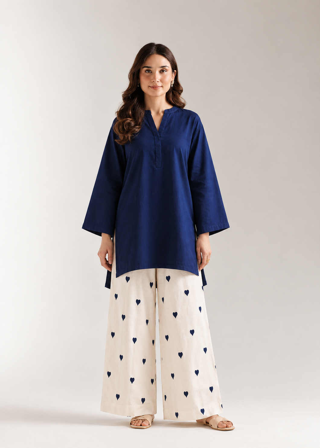 Navy Blue Heart Pure Cotton Plazzo Coord Set