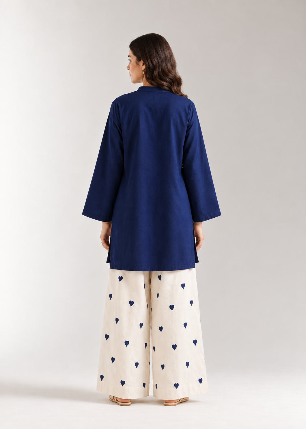 Navy Blue Heart Pure Cotton Plazzo Coord Set