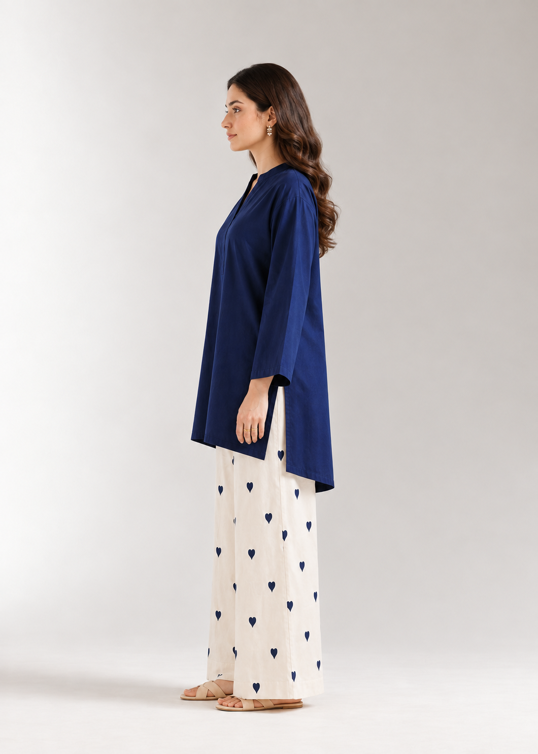 Navy Blue Heart Pure Cotton Plazzo Coord Set