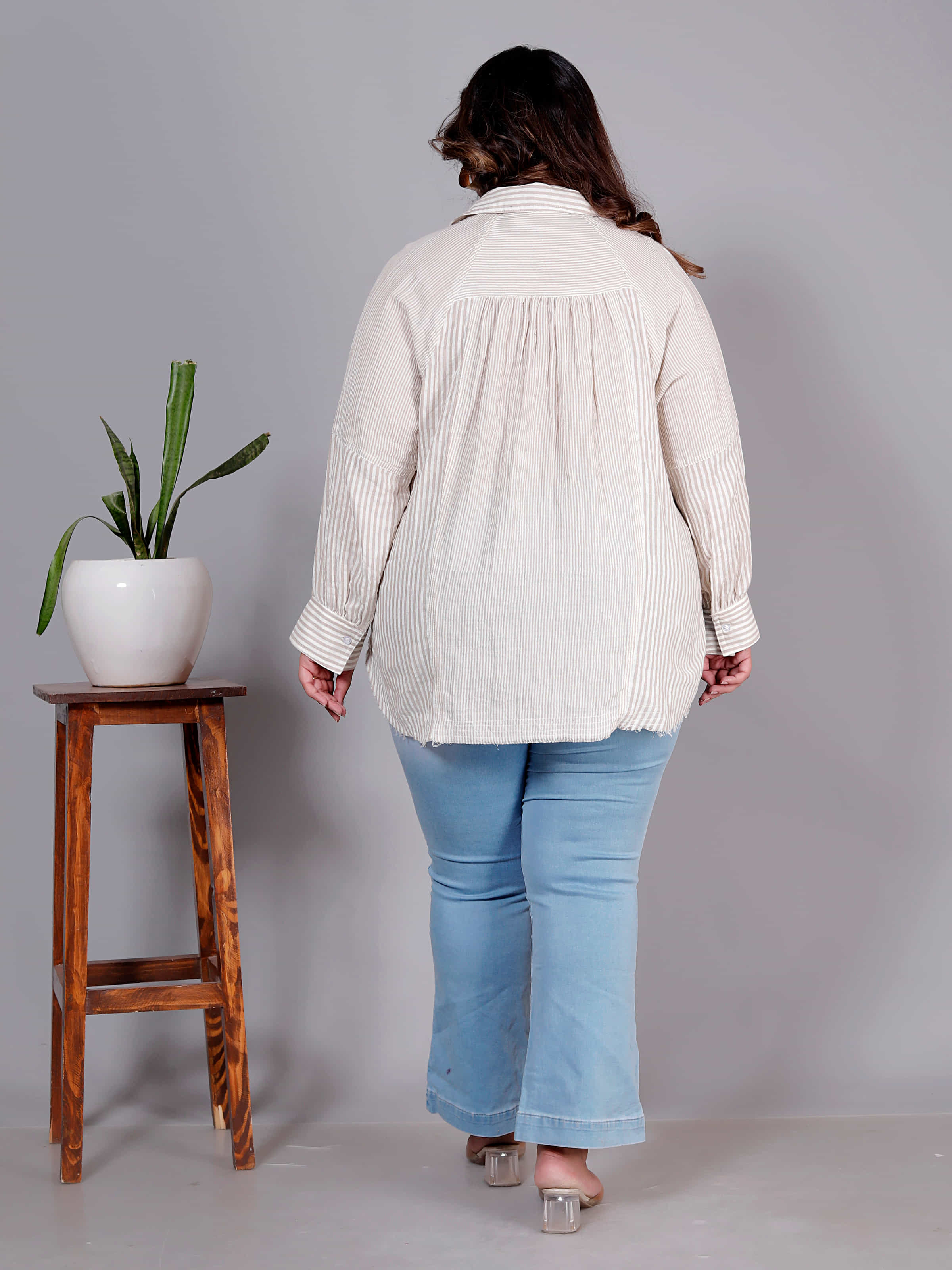 Sandstone Stripe Oversized Shirt - Plus Size