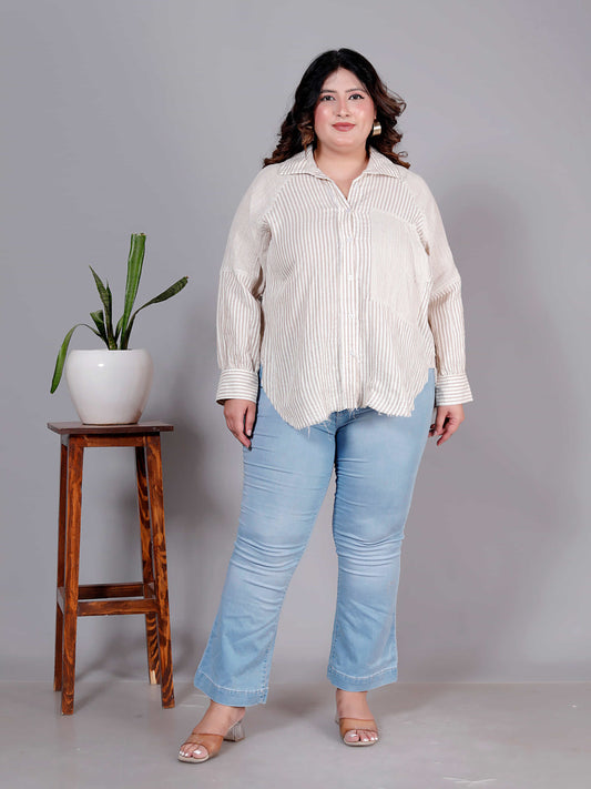 Sandstone Stripe Oversized Shirt - Plus Size