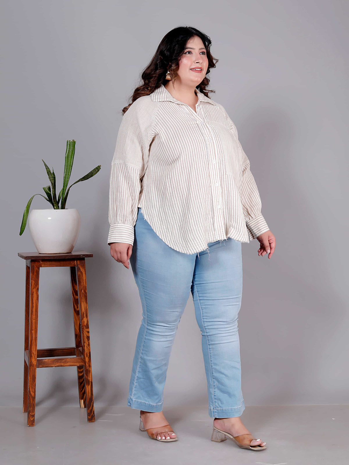 Sandstone Stripe Oversized Shirt - Plus Size