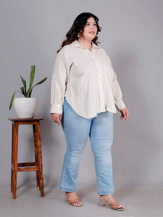 Sandstone Stripe Oversized Shirt - Plus Size
