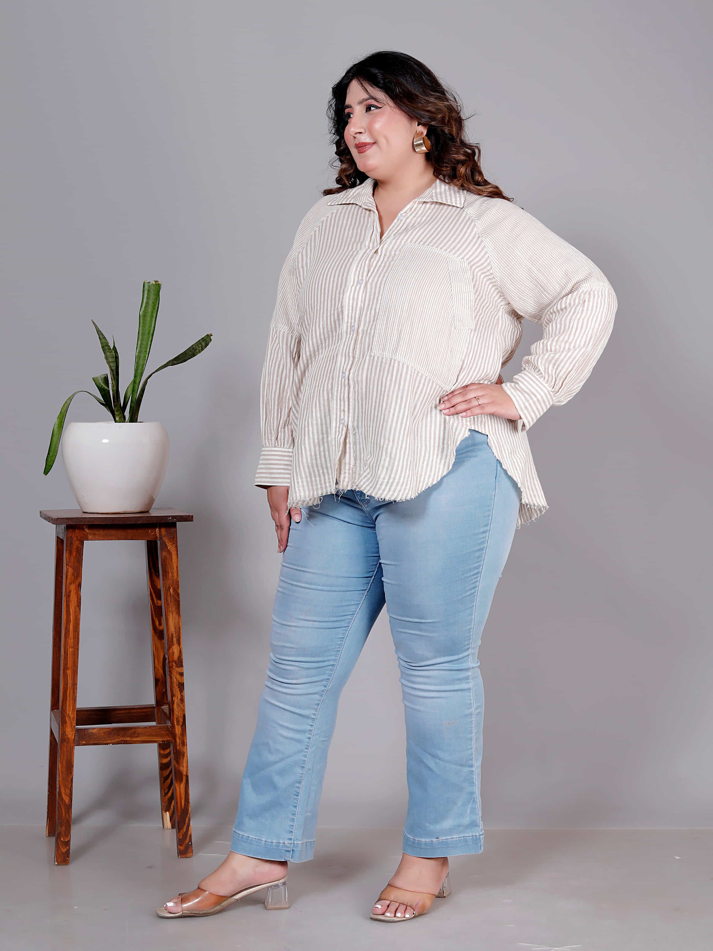 Sandstone Stripe Oversized Shirt - Plus Size