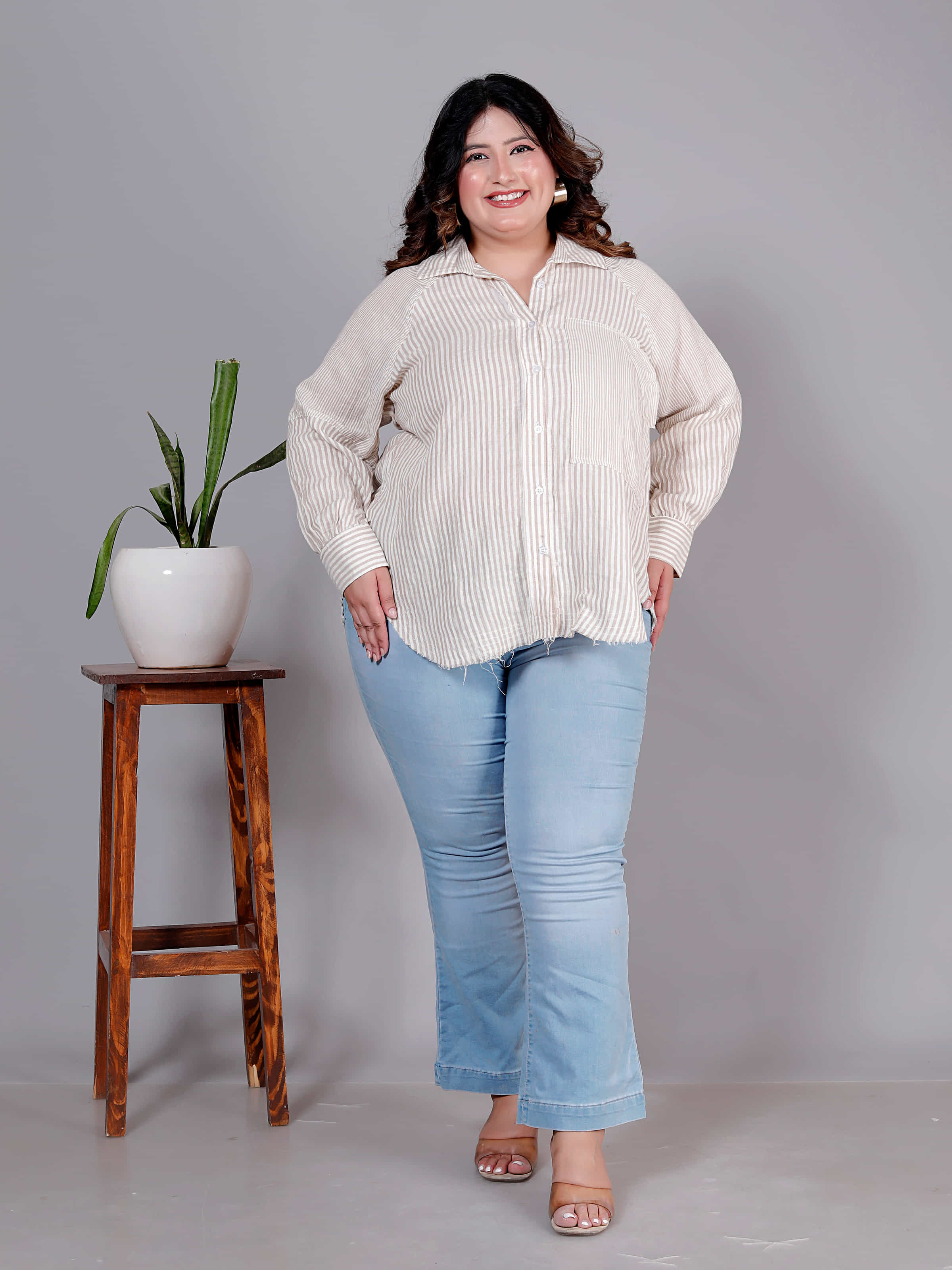 Sandstone Stripe Oversized Shirt - Plus Size