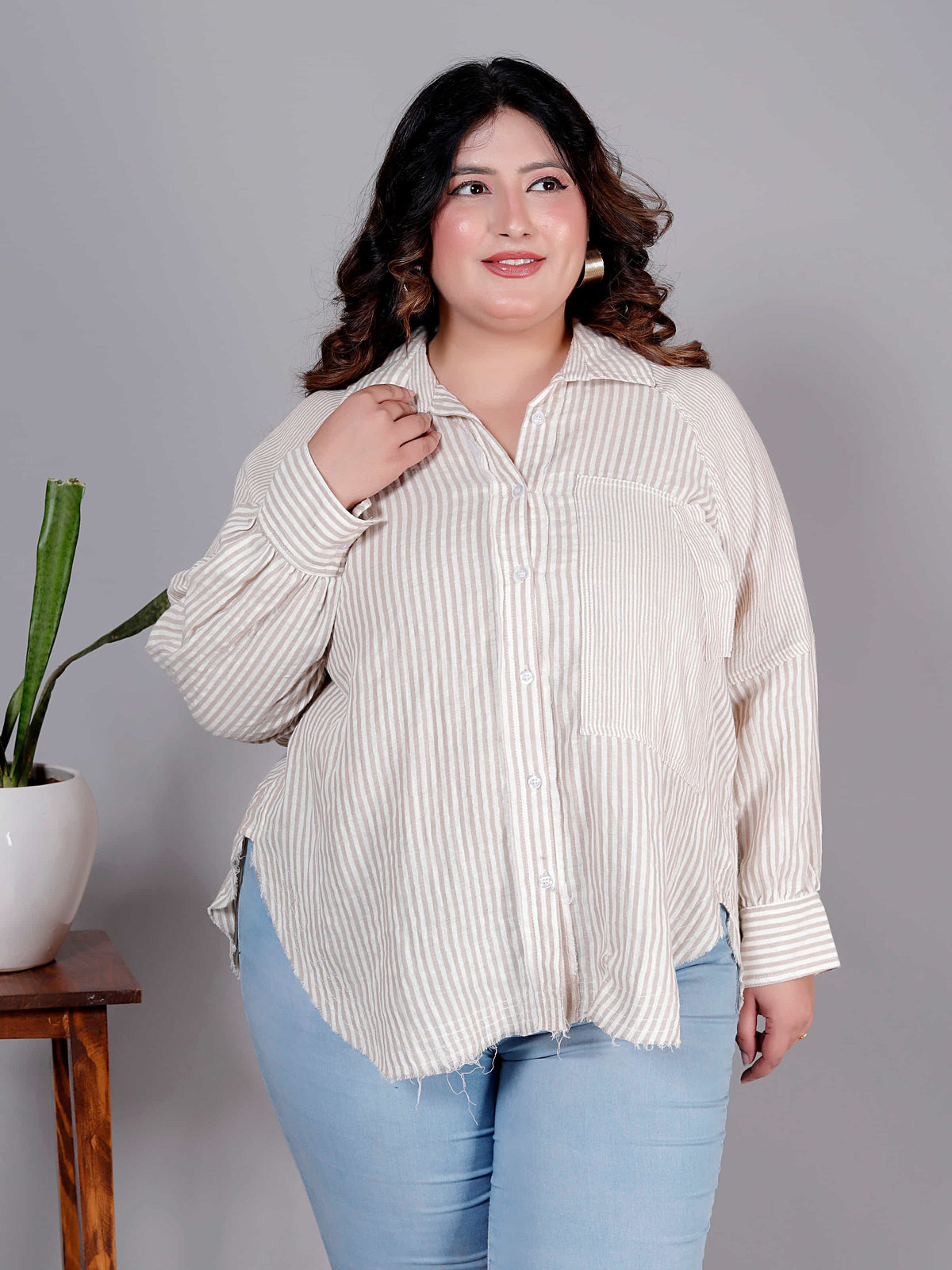 Sandstone Stripe Oversized Shirt - Plus Size