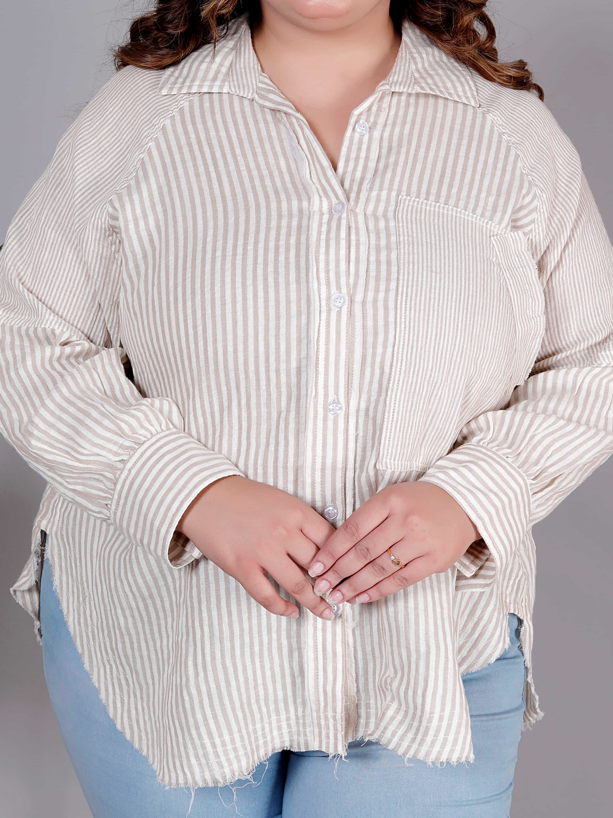 Sandstone Stripe Oversized Shirt - Plus Size
