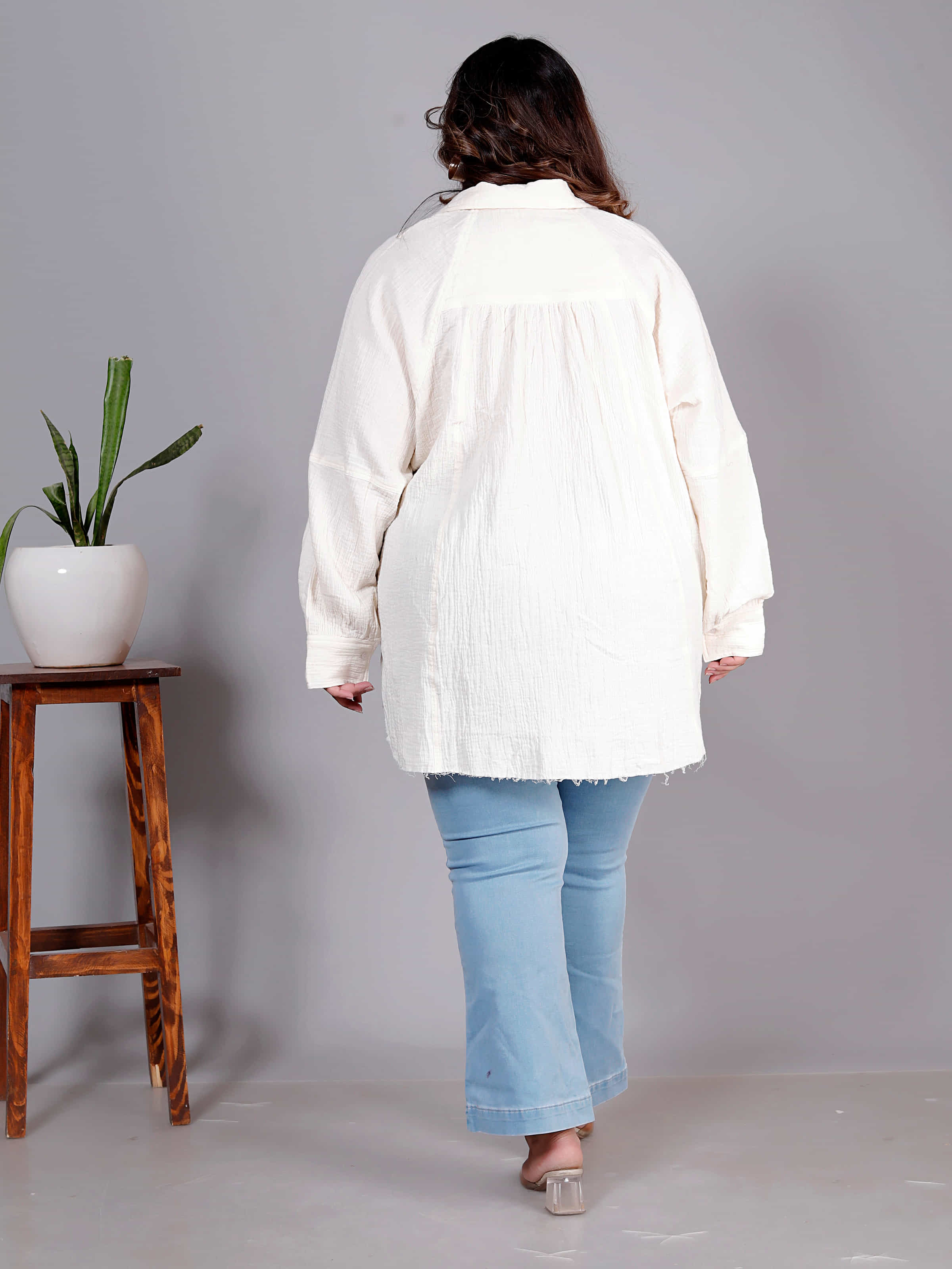 Ivory Ease Textured Oversized Shirt - Plus Size