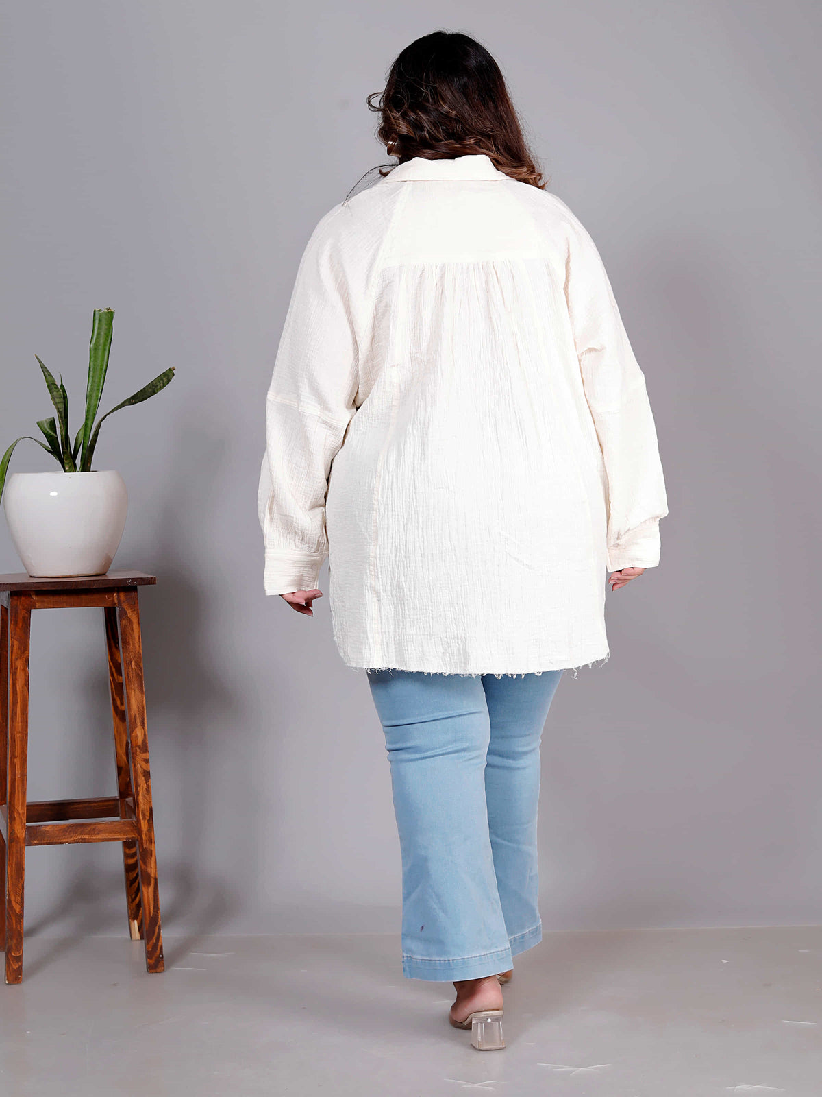 Ivory Ease Textured Oversized Shirt - Plus Size