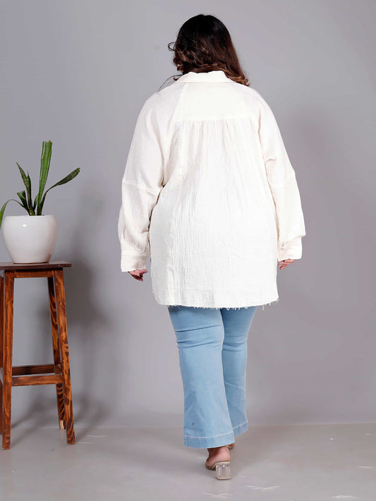 Ivory Ease Textured Oversized Shirt - Plus Size