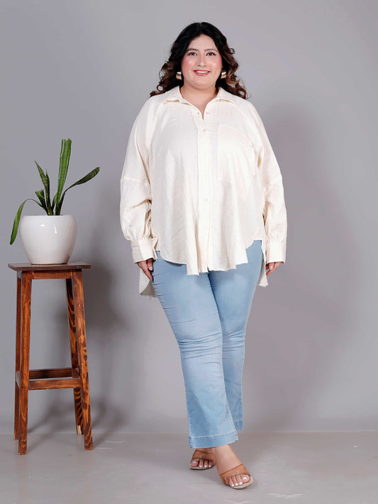 Ivory Ease Textured Oversized Shirt - Plus Size