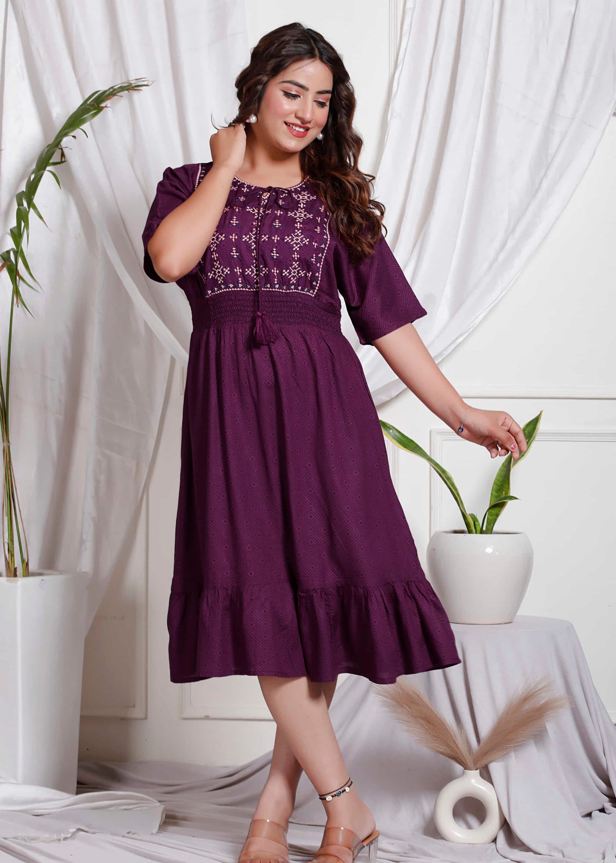 Smocked Waist Flared A-Line Dress