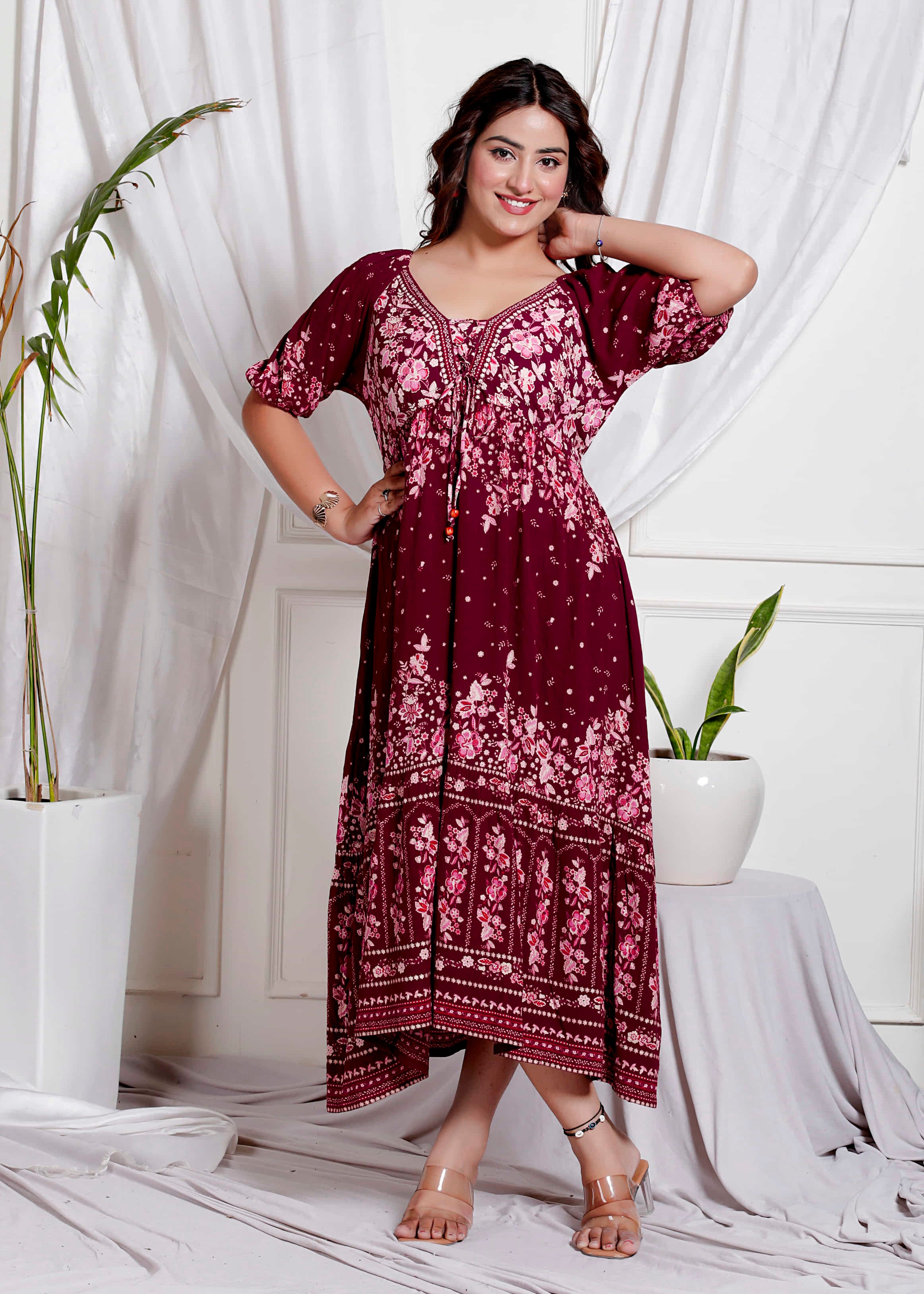 Maroon Floral Dress