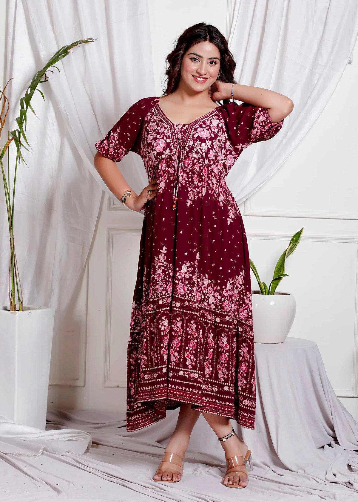 Maroon Floral Dress