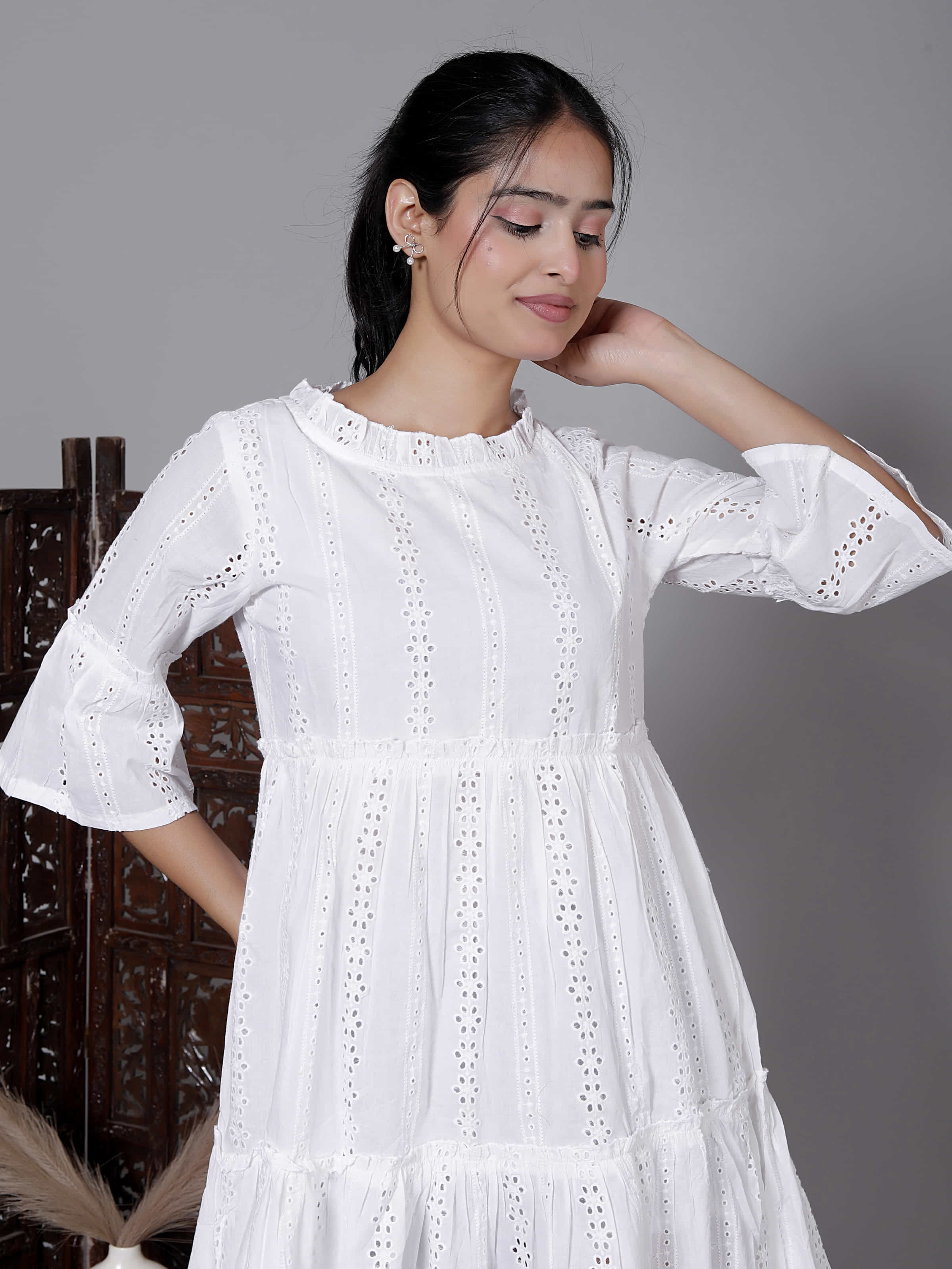 White Eyelet Ruffle Mini Dress