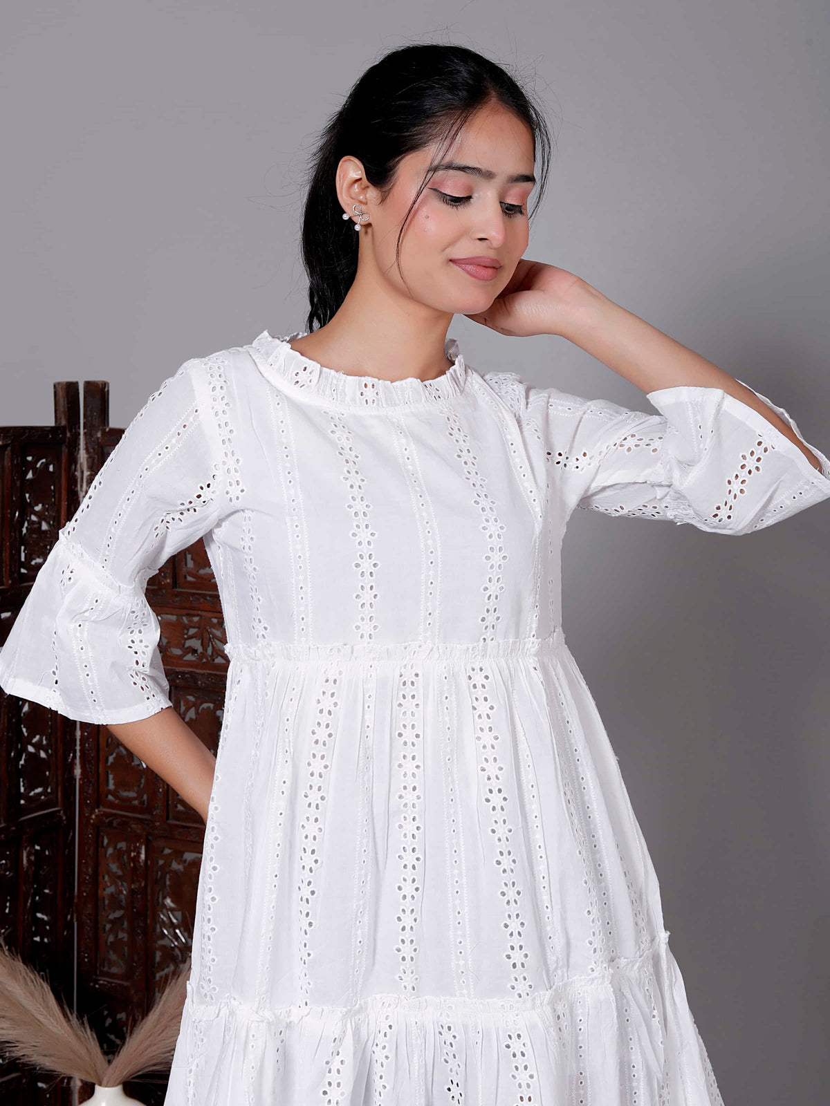White Eyelet Ruffle Mini Dress