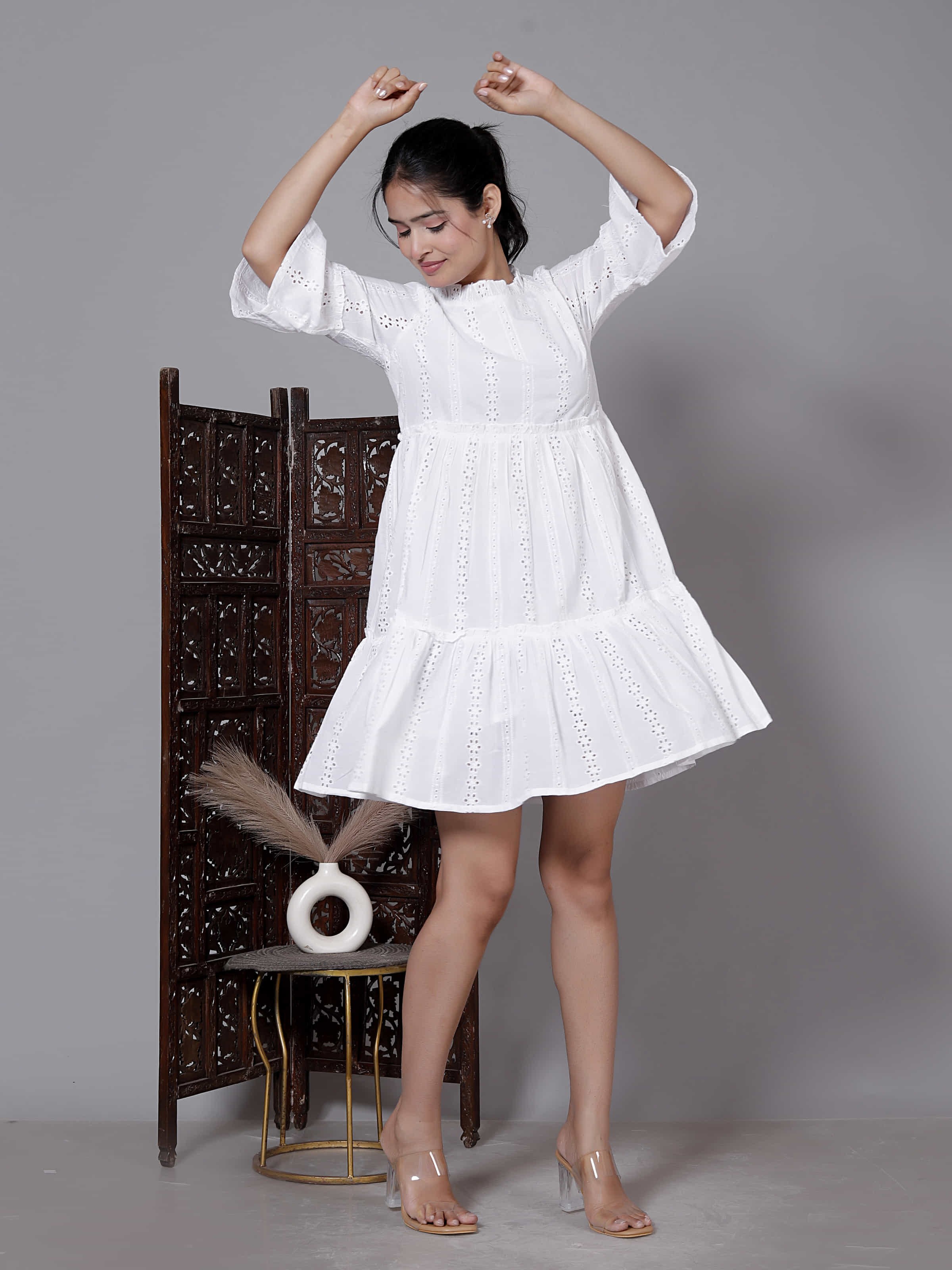 White Eyelet Ruffle Mini Dress