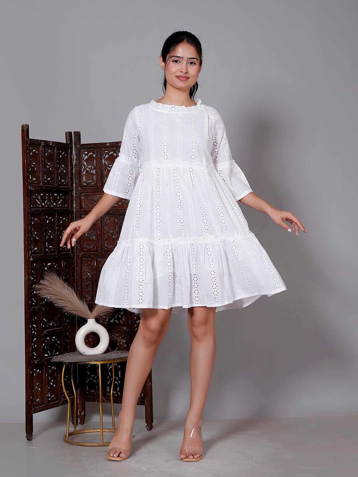 White Eyelet Ruffle Mini Dress