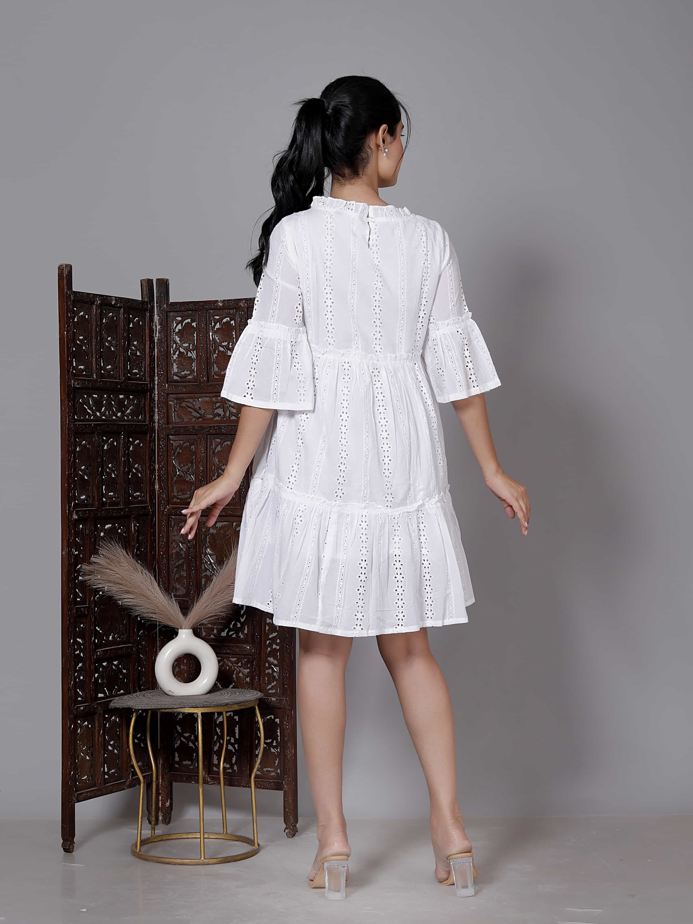 White Eyelet Ruffle Mini Dress