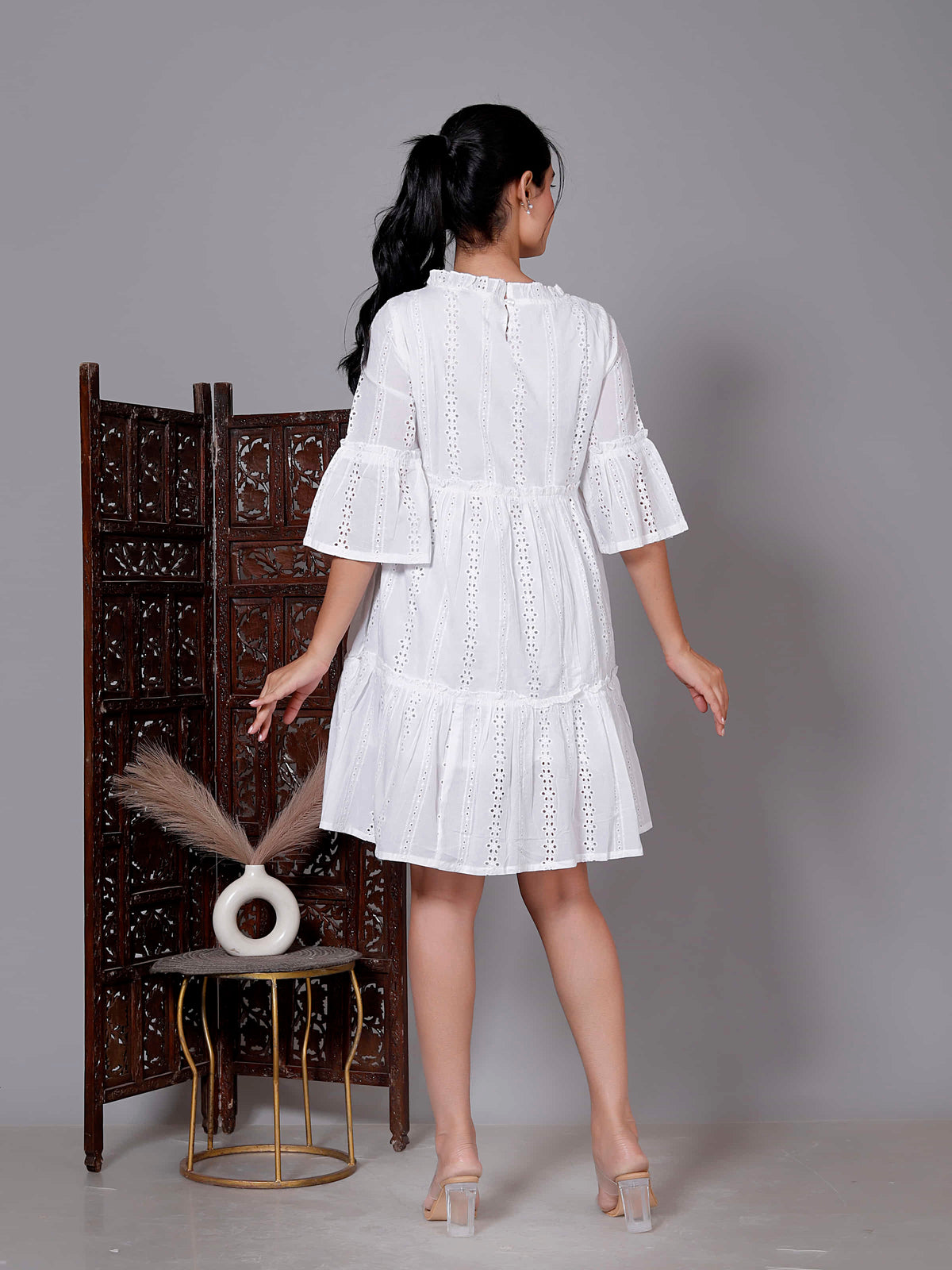 White Eyelet Ruffle Mini Dress