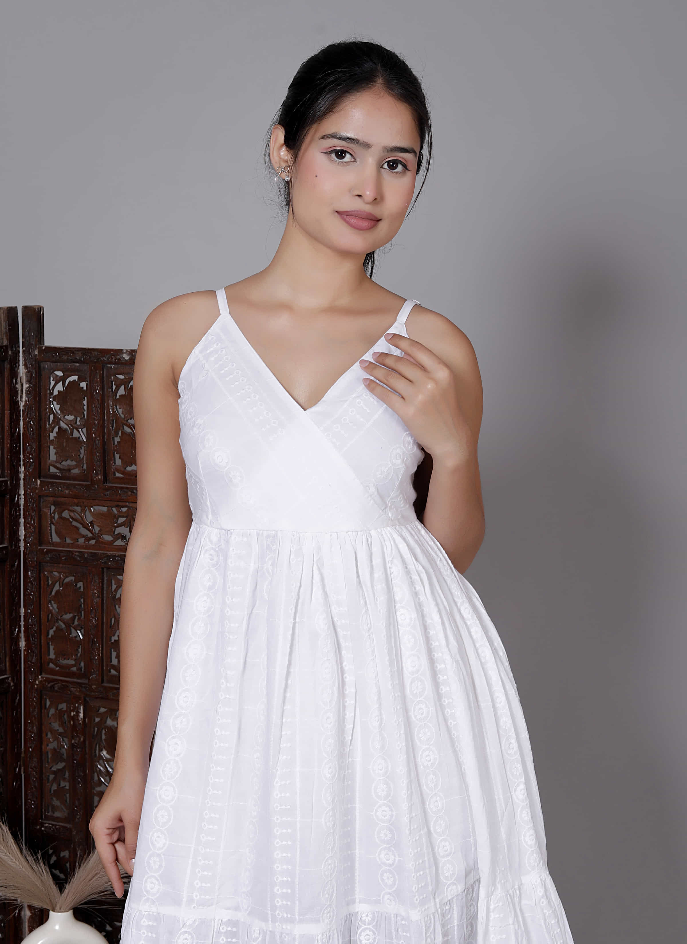 White Spaghetti Tiered Midi Dress