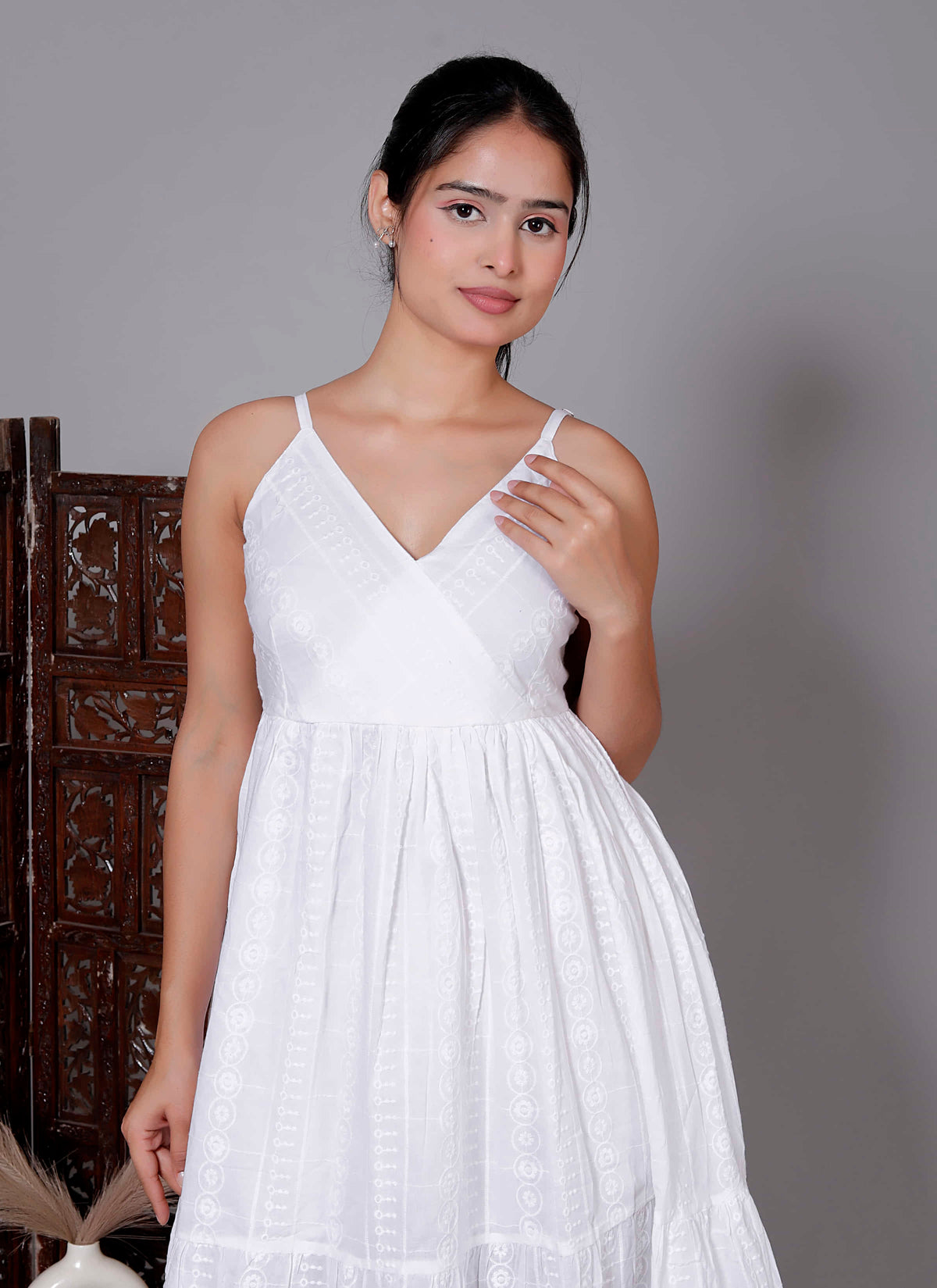 White Spaghetti Tiered Midi Dress