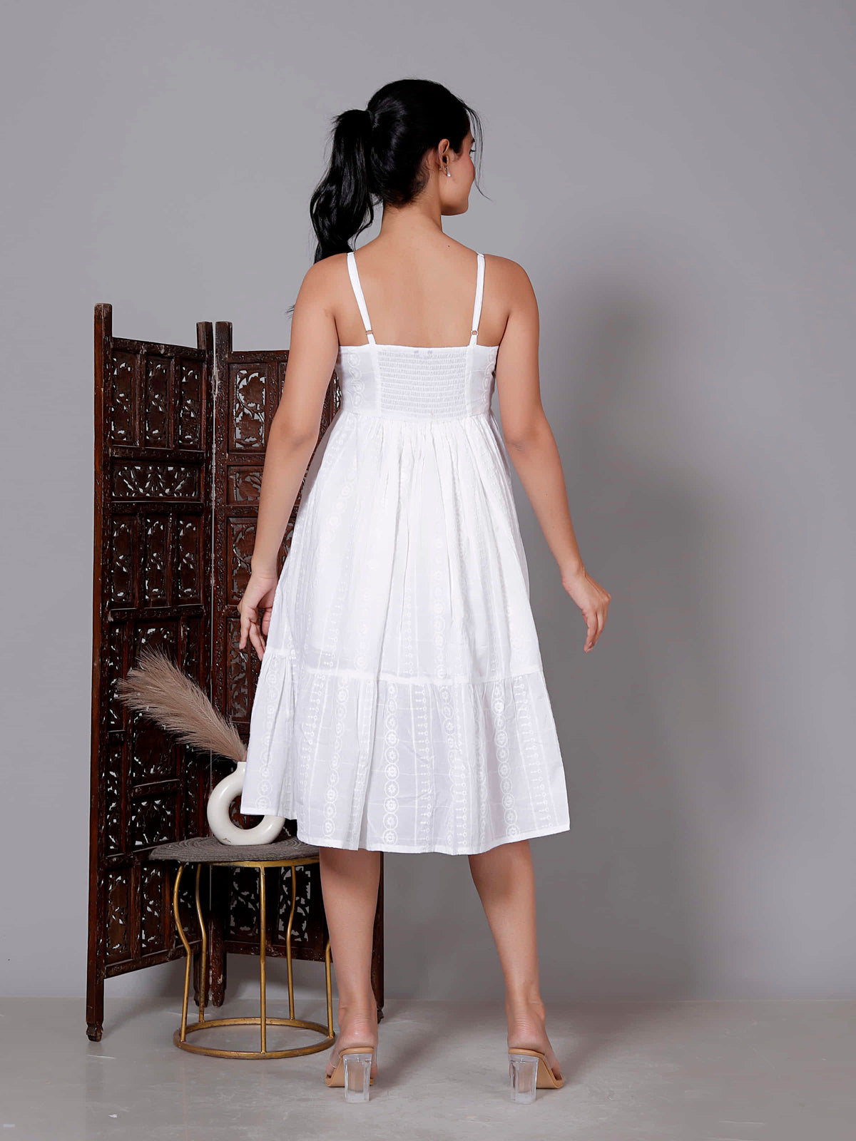 White Spaghetti Tiered Midi Dress