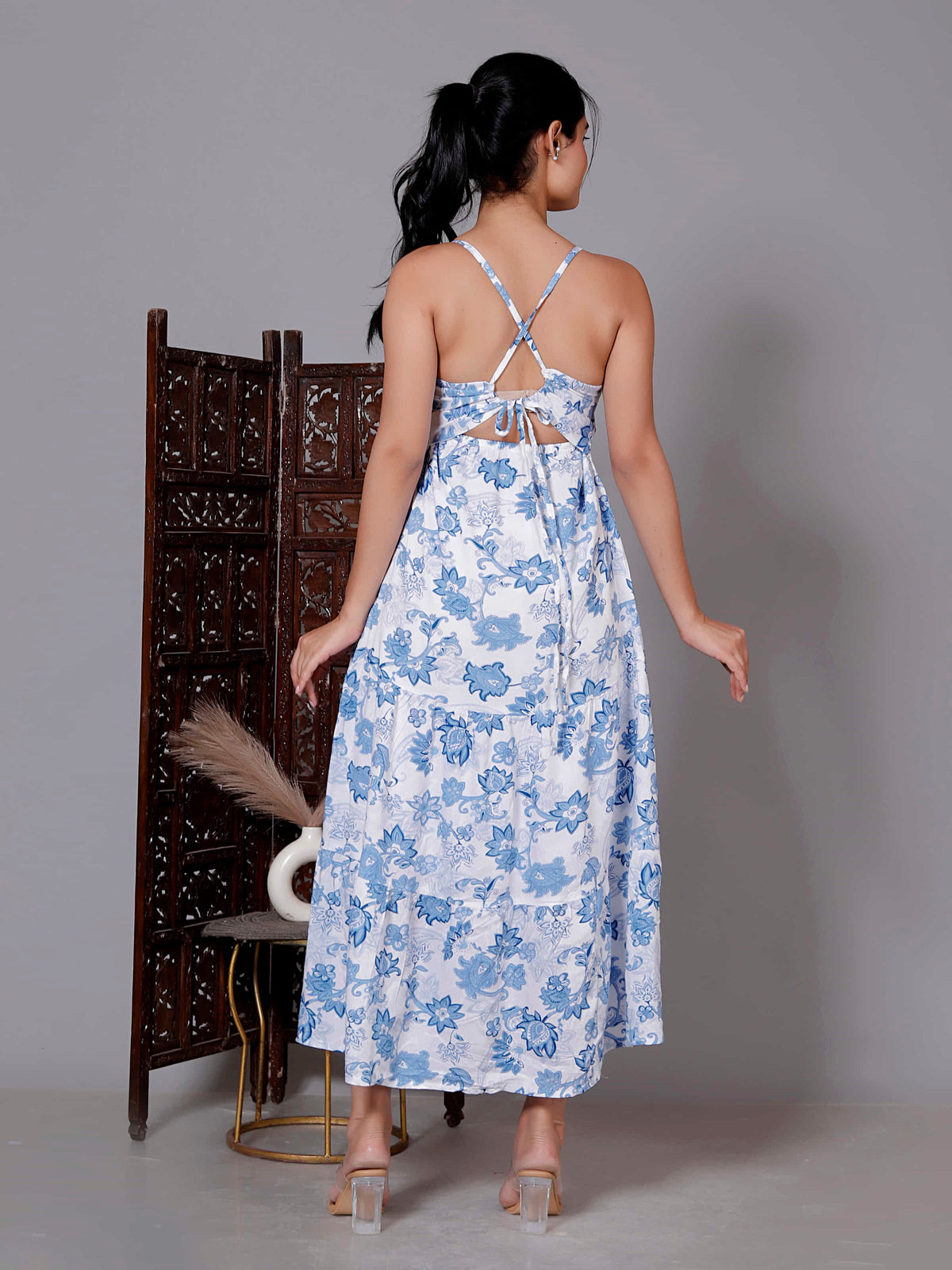 Blue Floral Maxi Slit Dress