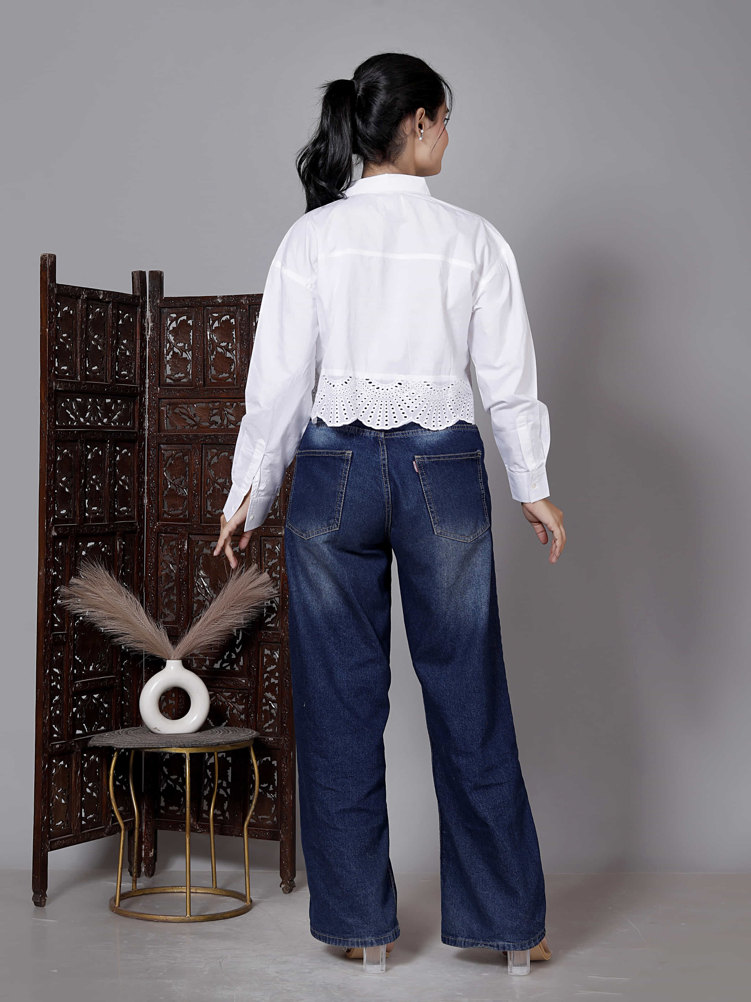 Laser Cut Collared Cotton Crop Top