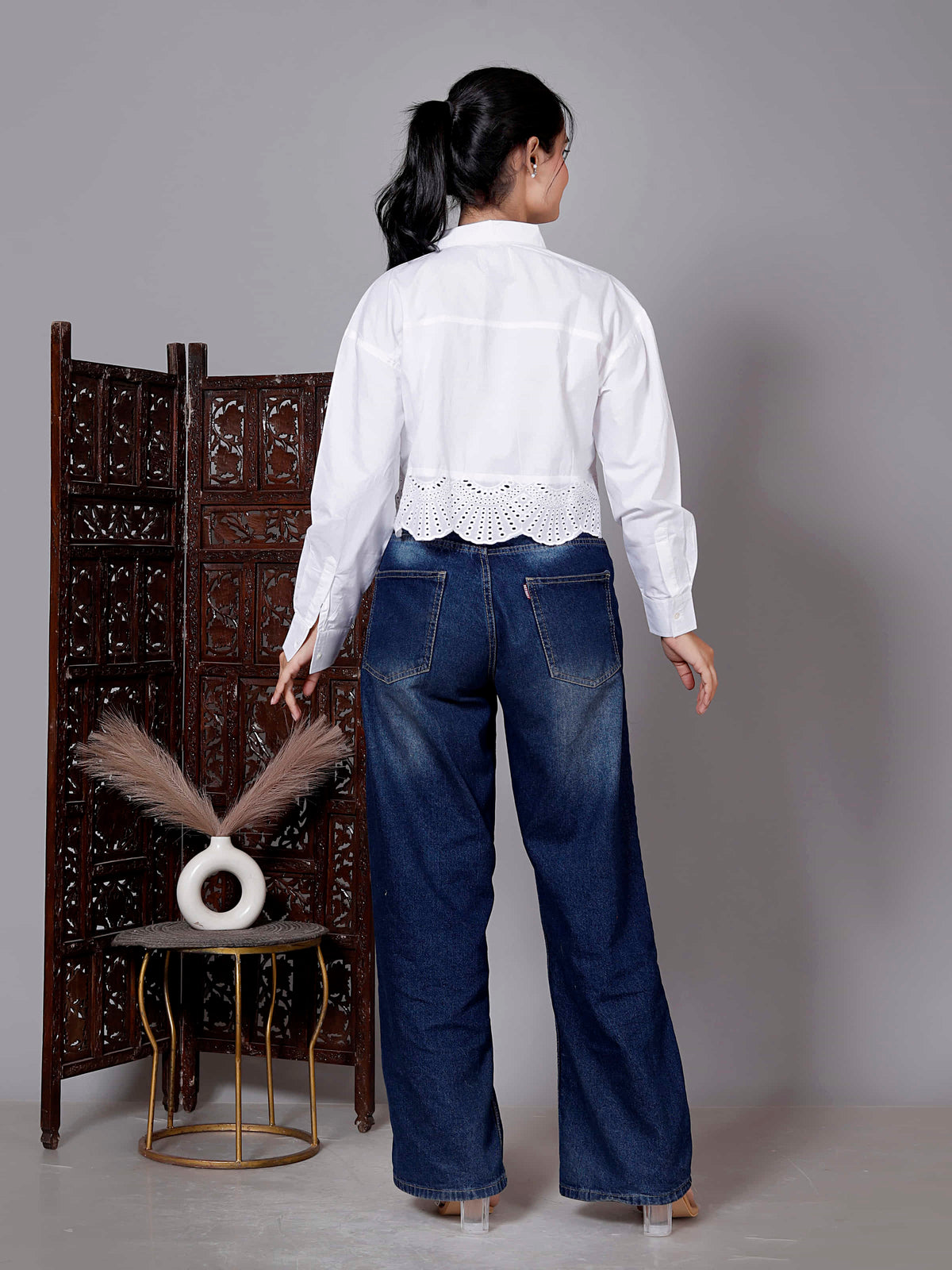 Laser Cut Collared Cotton Crop Top