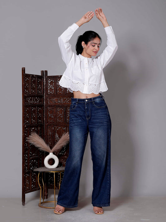 Laser Cut Collared Cotton Crop Top