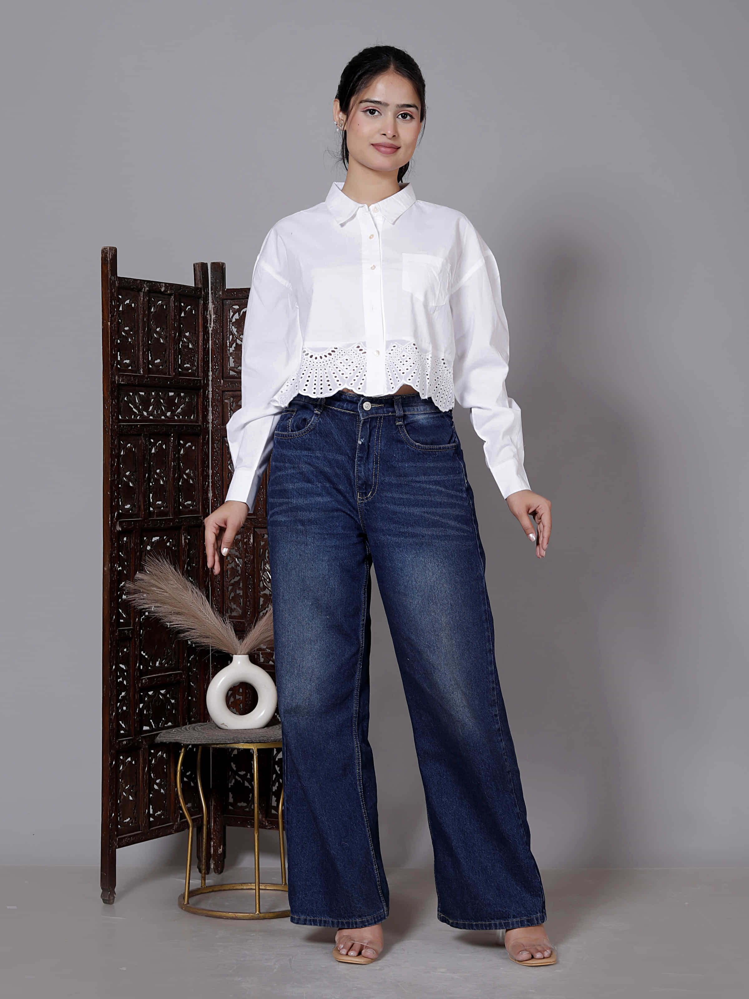 Laser Cut Collared Cotton Crop Top