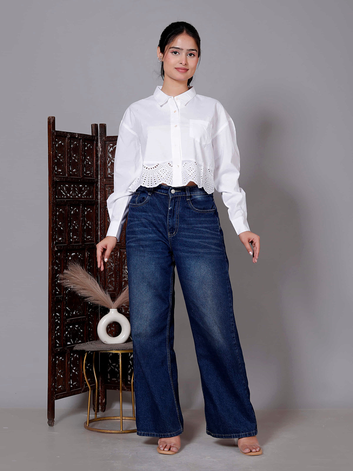 Laser Cut Collared Cotton Crop Top