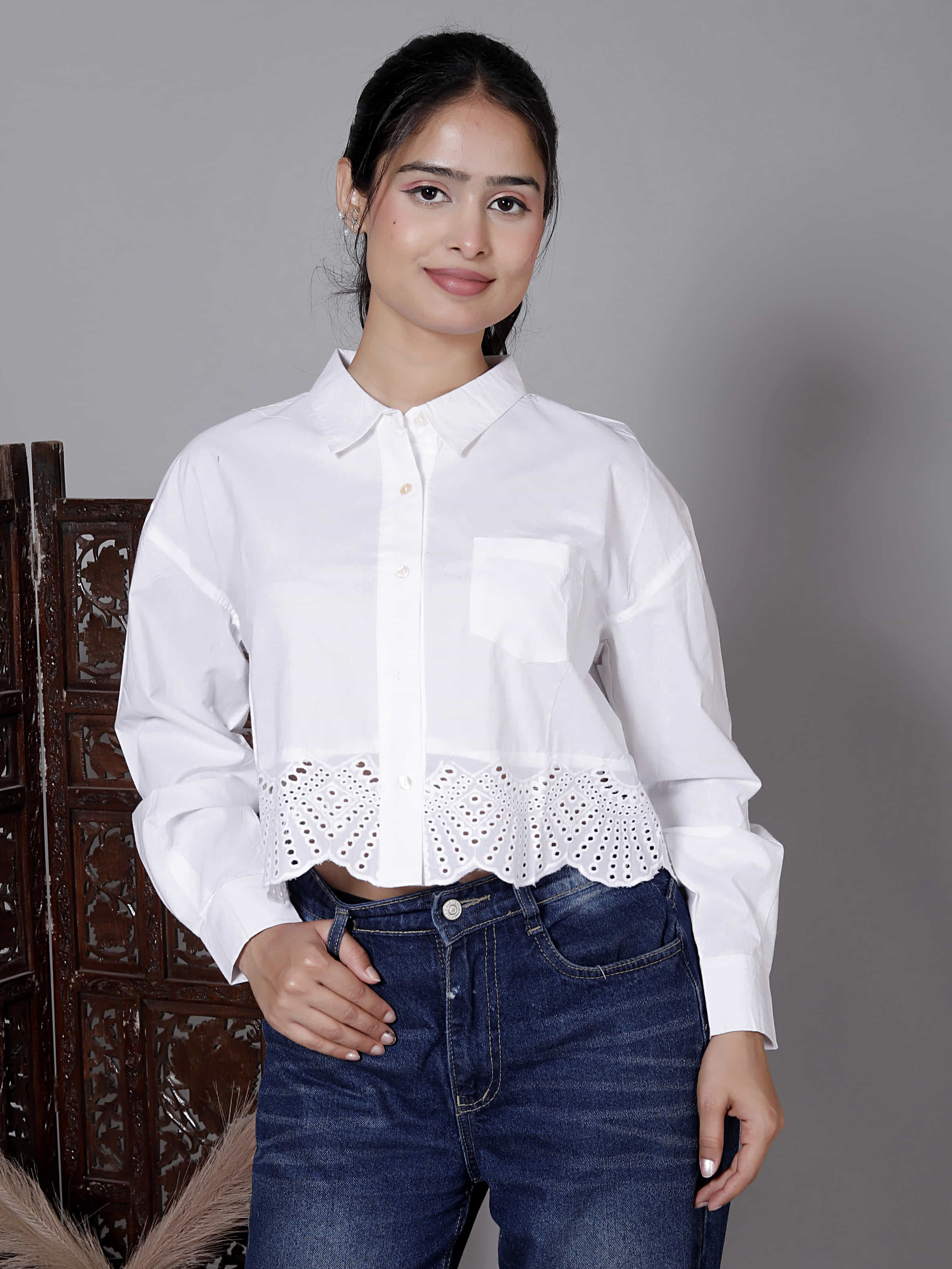 Laser Cut Collared Cotton Crop Top